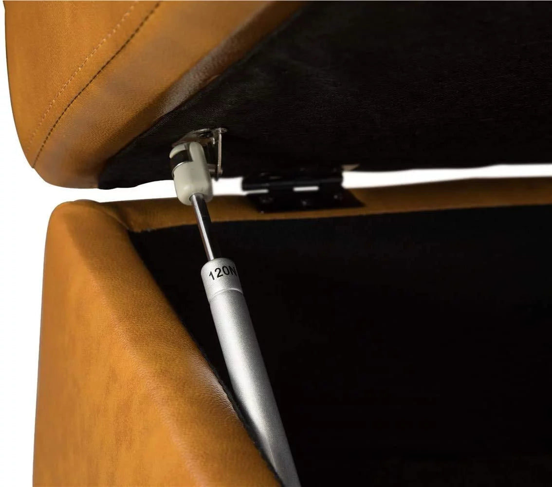 Caramel Leather Sectional Sofa with Storage Ottoman E8674