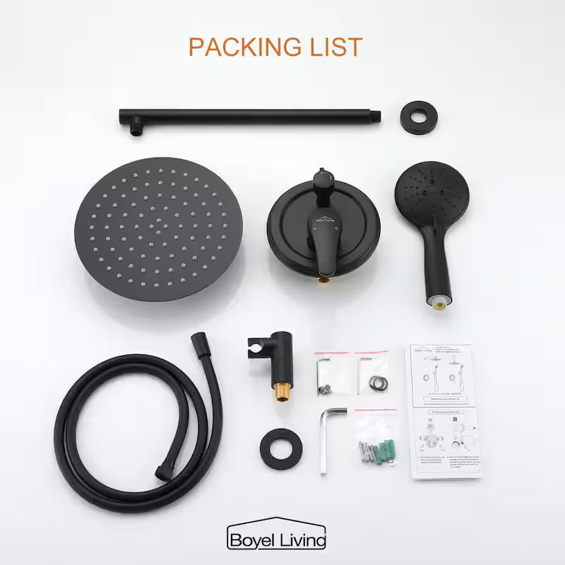10 in. Wall Mount Dual Shower Heads with Rough-In Valve in Matte Black J837