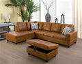 Caramel Leather Sectional Sofa with Storage Ottoman E8674