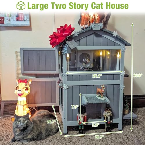 Insulated Weatherproof Two Story Outdoor Cat House U8095