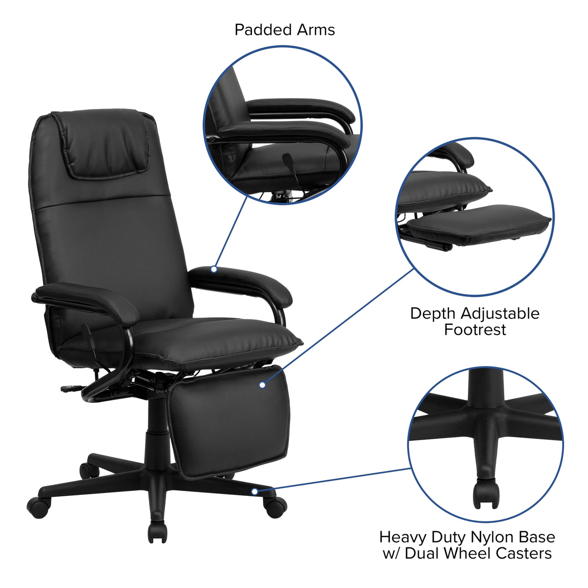 High Back Black LeatherSoft Executive Reclining Ergonomic Swivel Office Chair with Arms F548