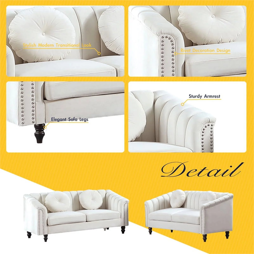 White 3 Pieces Microfiber Living Room Set B879166