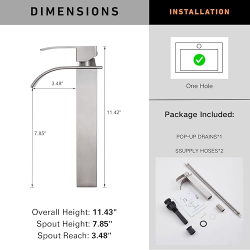 Brushed Nickel Waterfall Single Handle Bathroom Sink Faucet with Pop-up Drain P803698