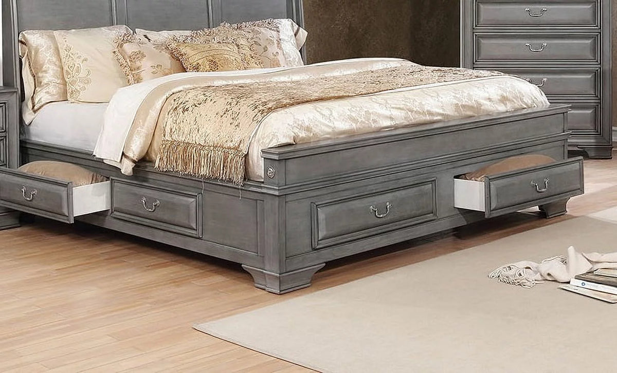 California King Size Solid Wood Storage Bed I3648