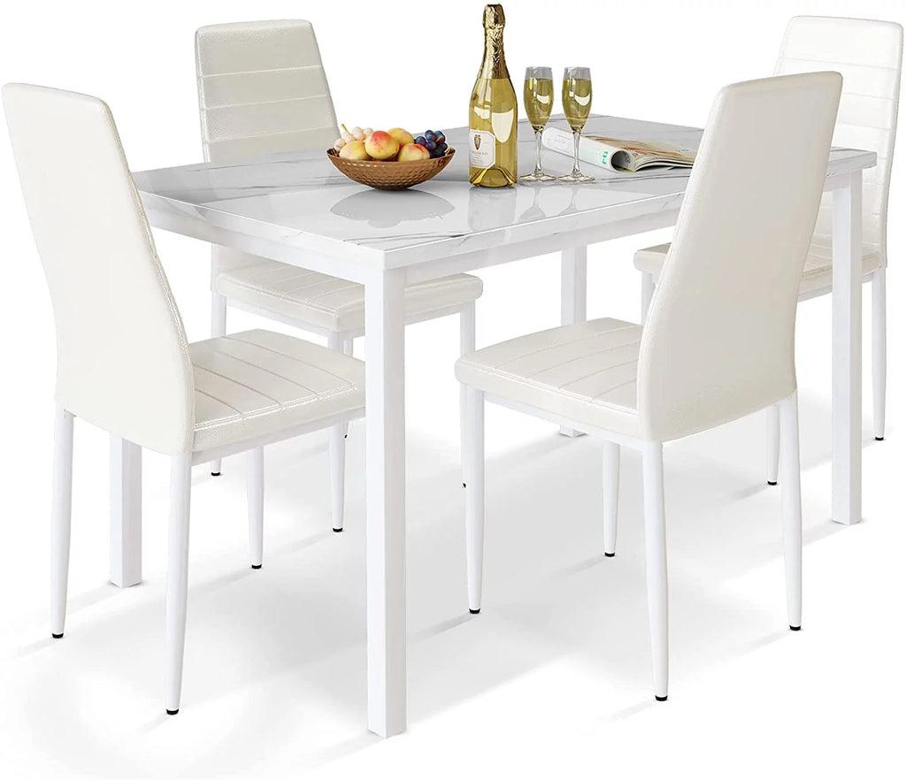 5 Pieces Dining Table Set with Faux Marble Top and 4 Chairs R949910