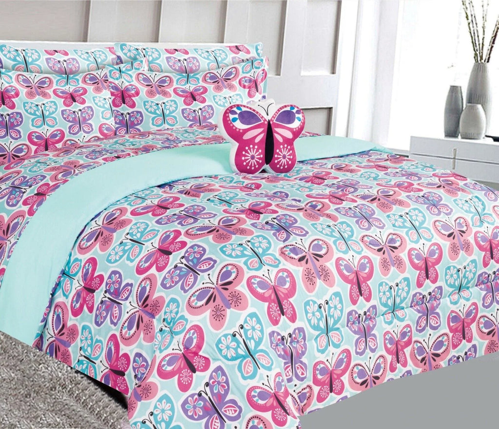 Full Size 8 Pieces Blue Butterfly Comforter and Sheet Set C1806