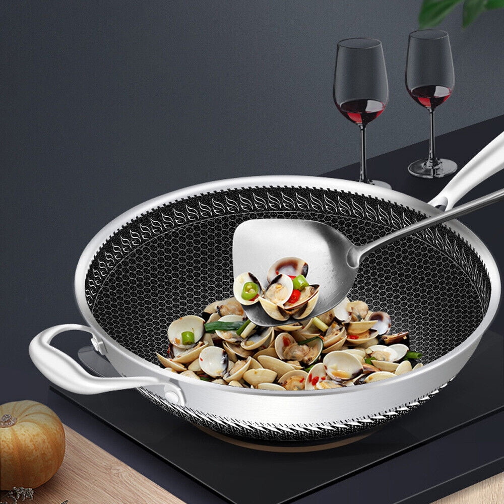 Double Sided Non-stick Frying Pan Stainless Wok with Glass Lid D909