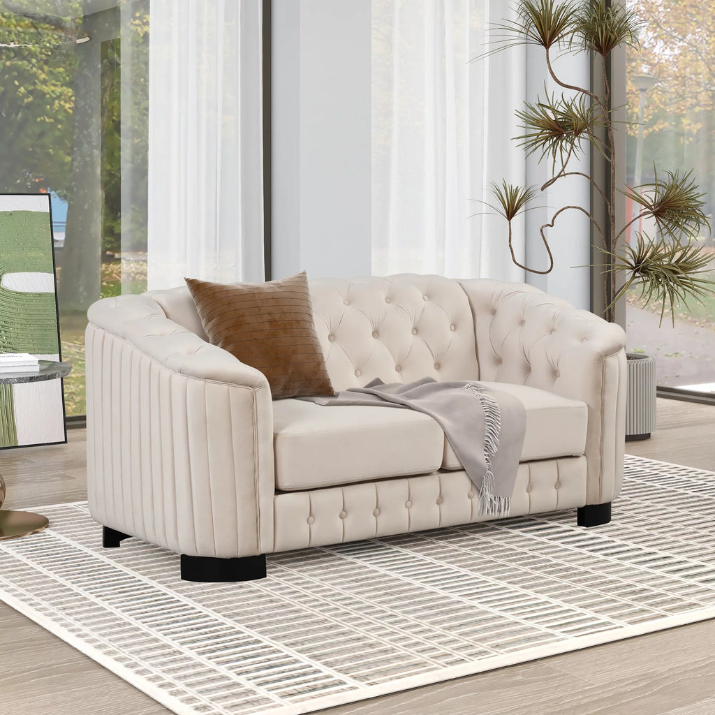 Beige Velvet 3-Piece Sofa Set with Rubber Wood Legs H893