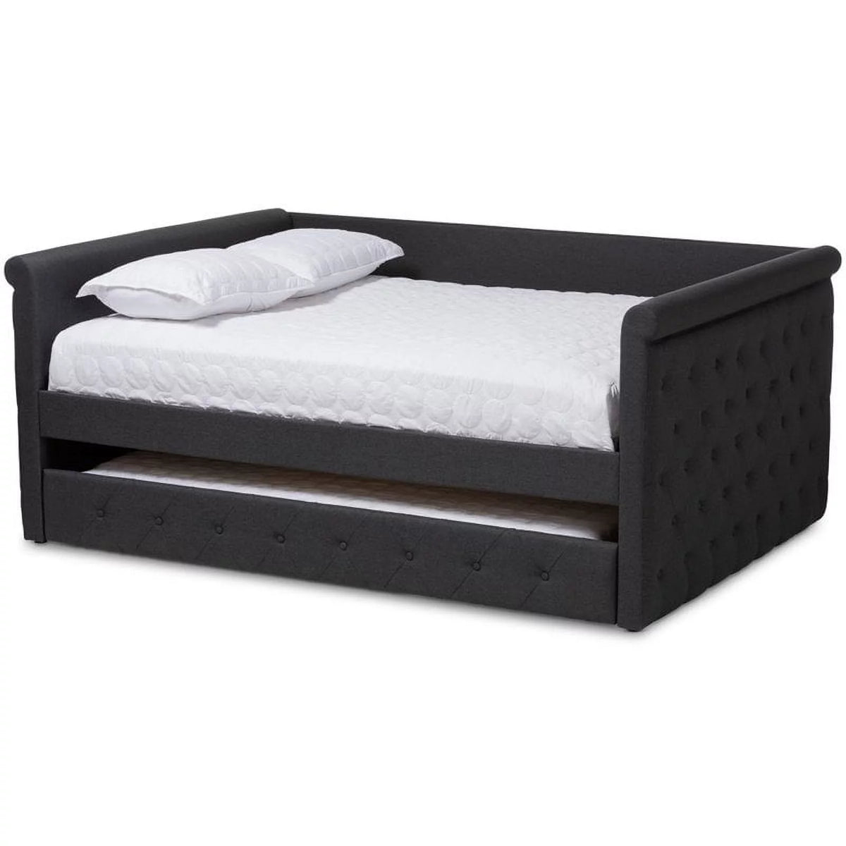Dark Gray Fabric Tufted Full Daybed with Trundle H779186