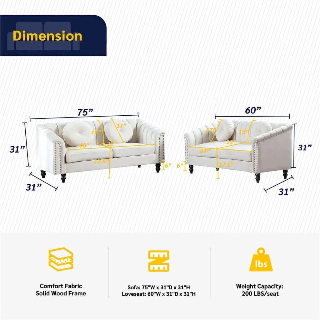 White 3 Pieces Microfiber Living Room Set B879166
