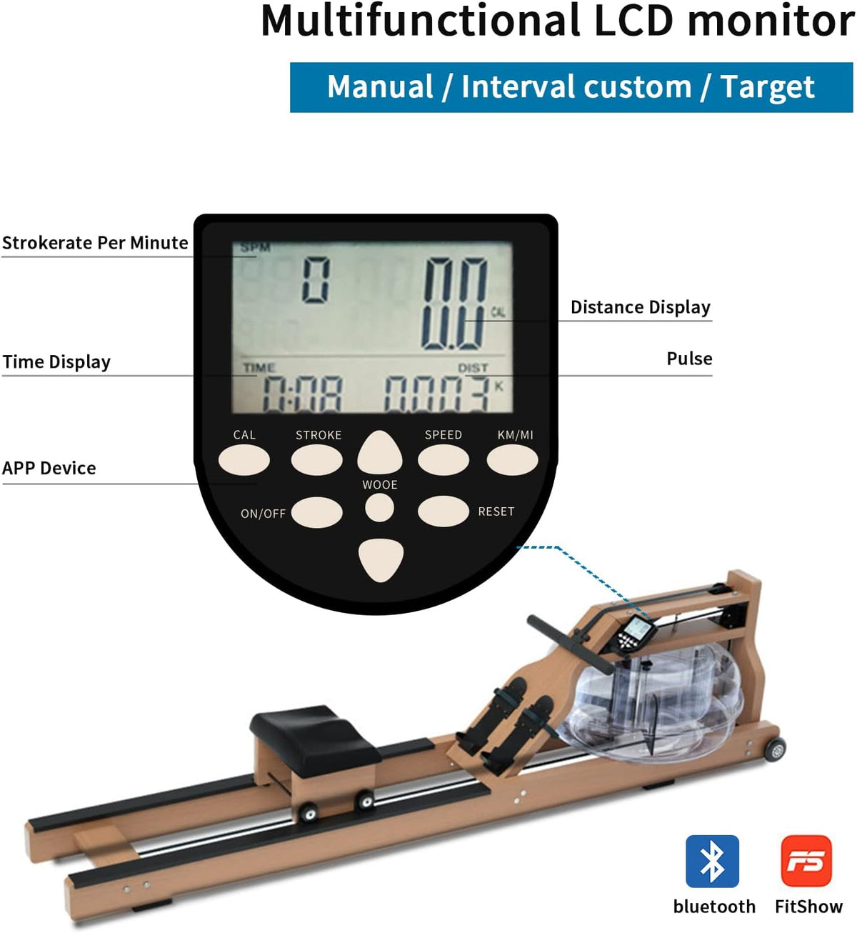 Water Rowing Machine with Bluetooth Monitor S394