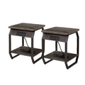 Set of 2 Gray Bedside Tables with Charging Station and Open Shelf Z8811