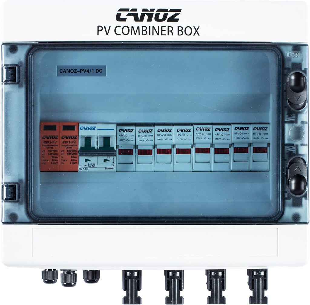 4 String PV Combiner Box with 15A Fuse, 63A Circuit Breaker, Surge Protector and MC4 Connectors G7837