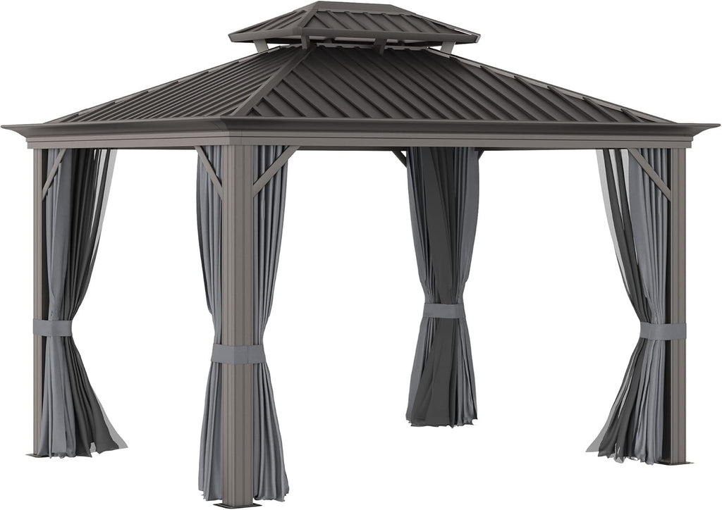 10x12 Hardtop Aluminum Frame Gazebo with Curtains and Netting W865