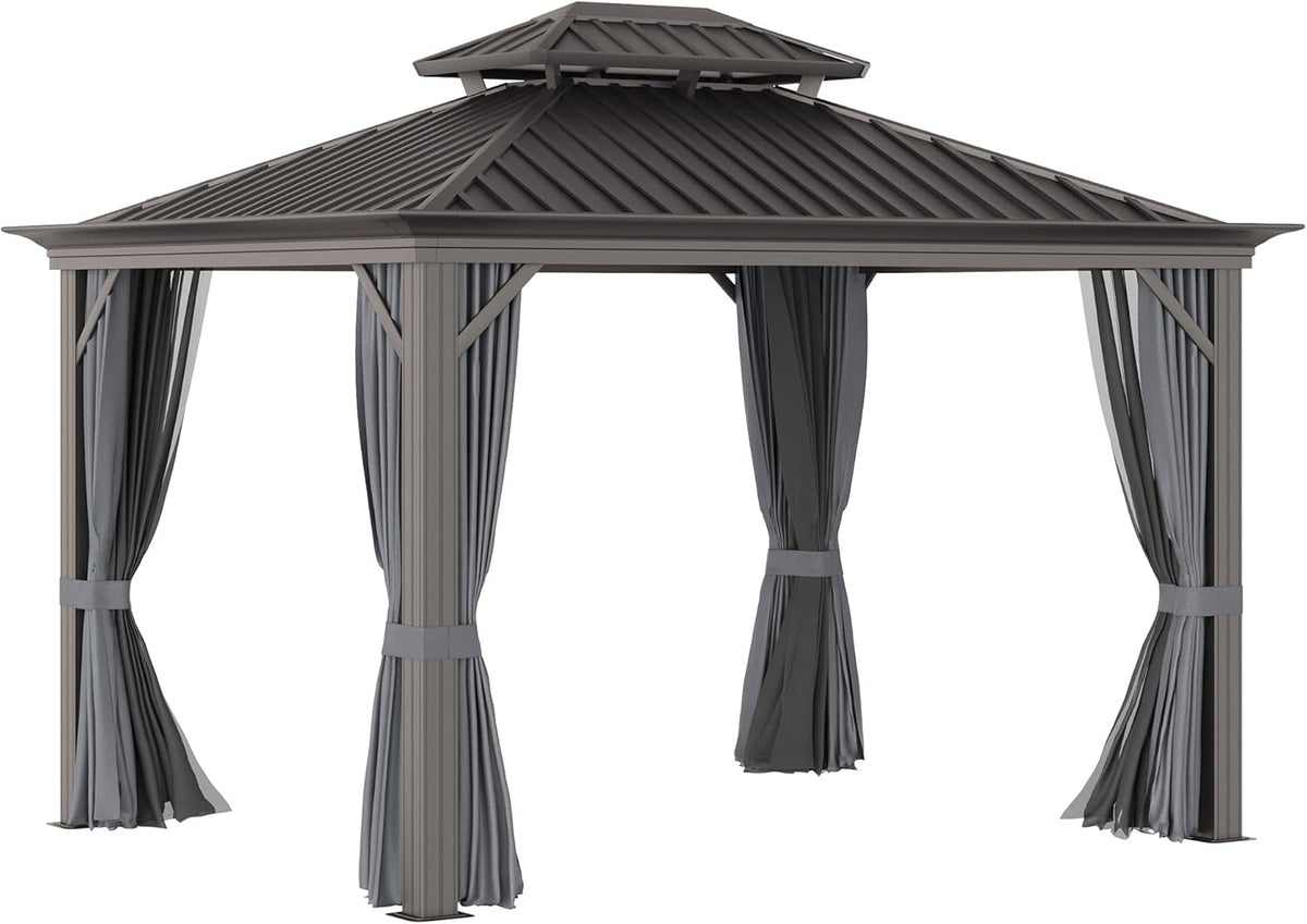10x12 Hardtop Aluminum Frame Gazebo with Curtains and Netting W865