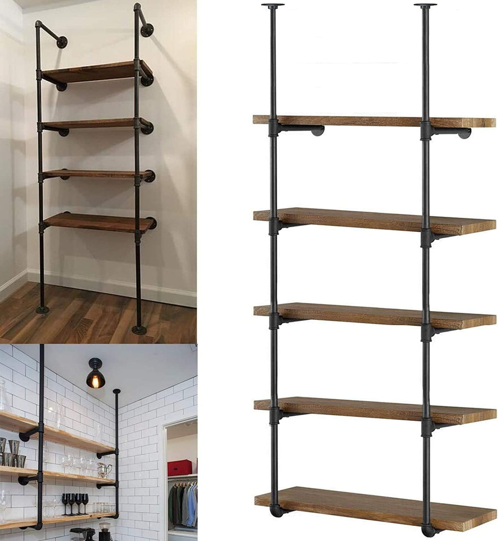 Industrial Wall Mount Iron Pipe Shelving 5 Tier Black L293904