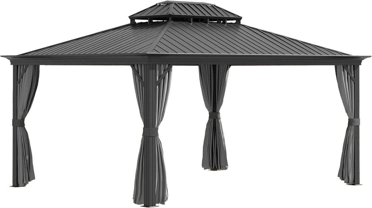 10x12 Hardtop Aluminum Frame Gazebo with Curtains and Netting W865