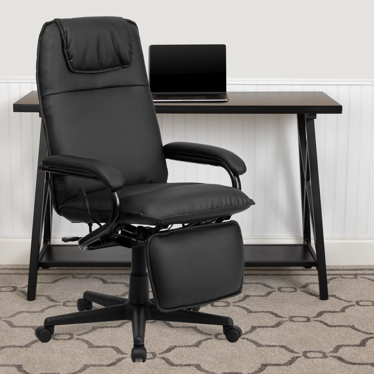 High Back Black LeatherSoft Executive Reclining Ergonomic Swivel Office Chair with Arms F548
