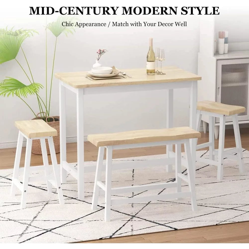 Rubber Wood 4-Person Bar Dining Table Set Z265