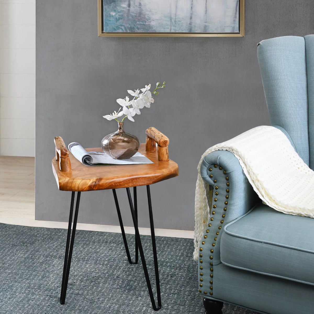 Cedar Wood End Table with Serving Tray S797486