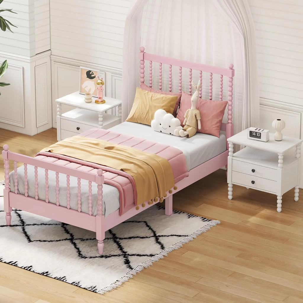 3Pcs Bedroom Set with 2 Nightstands, Solid Wood Platform Bed K7164