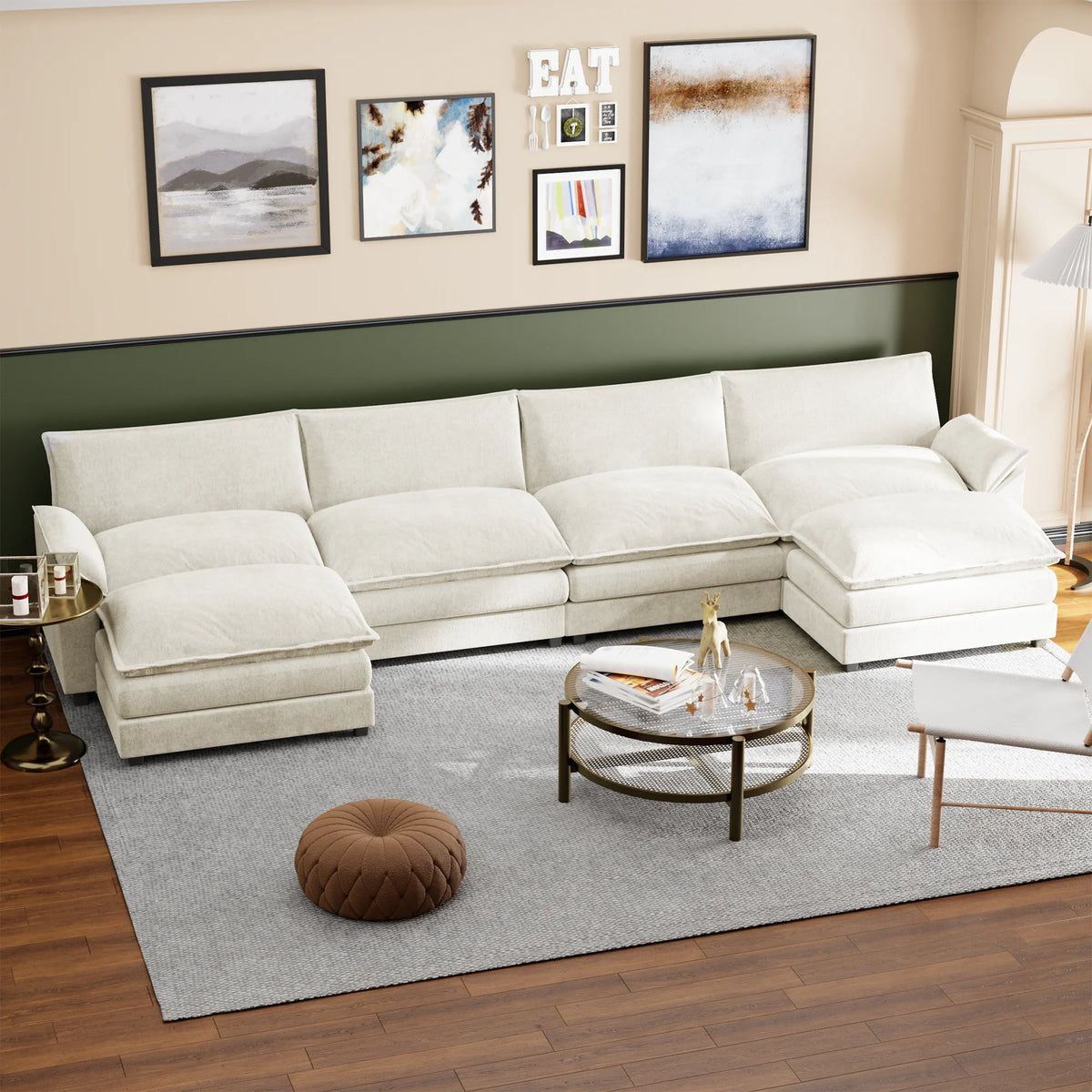 U-Shape 4 Seat Sectional Sofa with Chaise Lounge Gray W6046