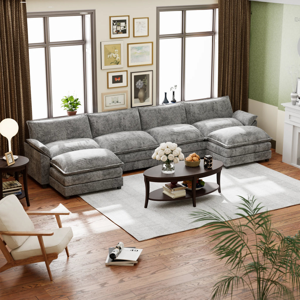 U-Shape 4 Seat Sectional Sofa with Chaise Lounge Gray W6046