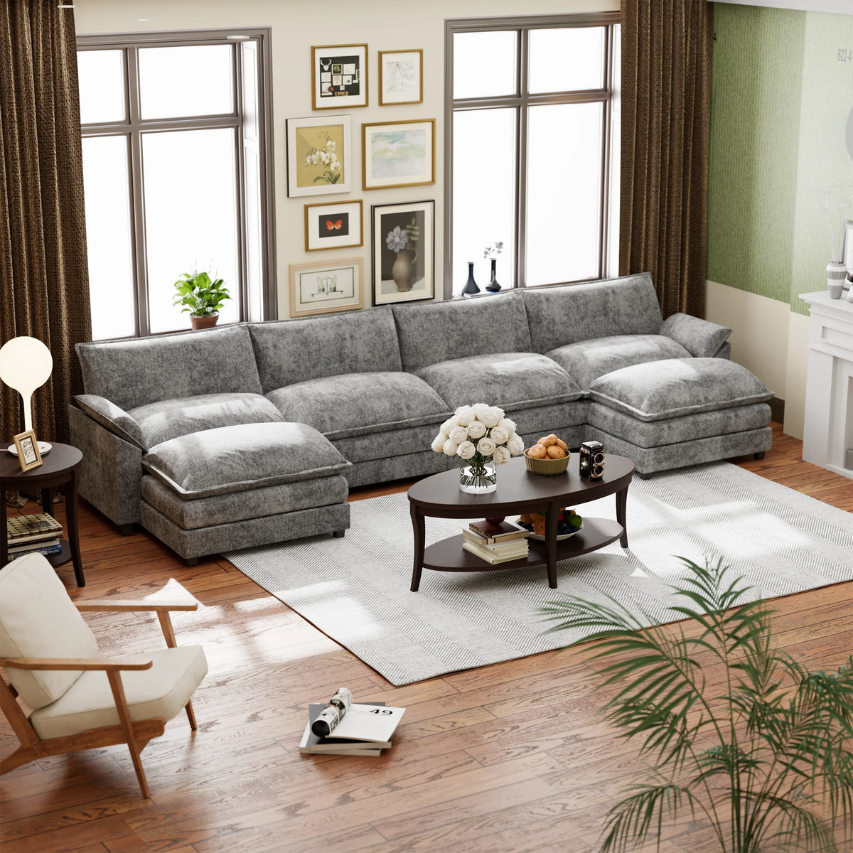 U-Shape 4 Seat Sectional Sofa with Chaise Lounge Gray W6046