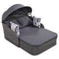 Gray Wicker Daybed with Adjustable Canopy and Cushion V96022