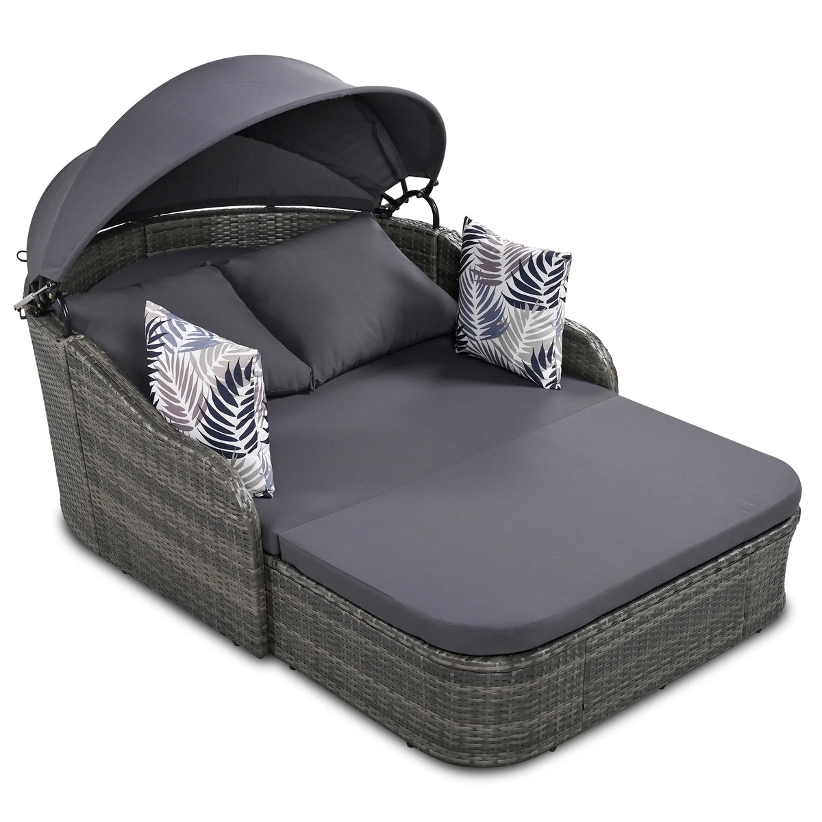 Gray Wicker Daybed with Adjustable Canopy and Cushion V96022