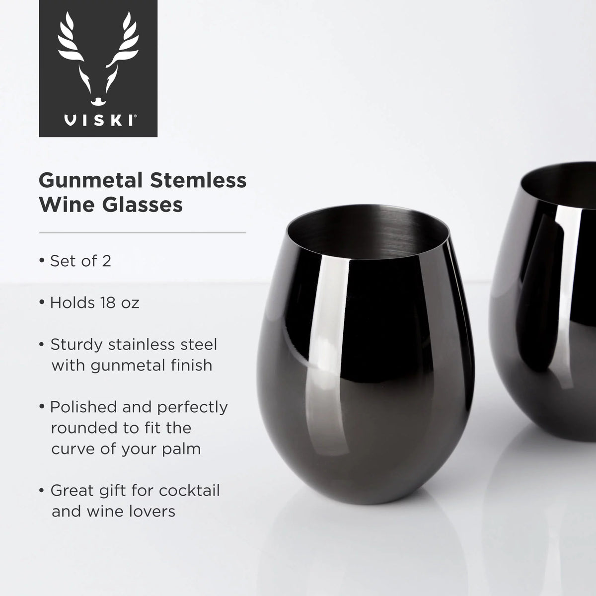 Stemless Wine Glasses Stainless Steel Black 18 Oz Y98333