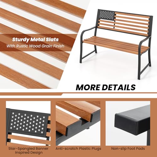 50” 2-Person Metal Patio Bench with Flag Pattern Backrest E406