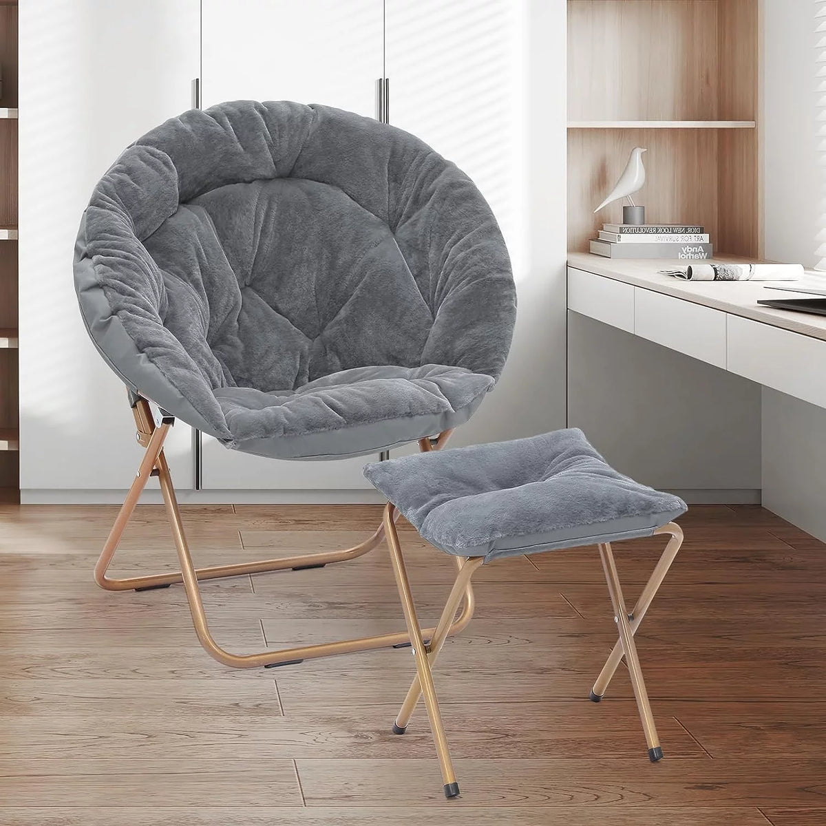 Oversized Foldable Saucer Chair with Ottoman J6561
