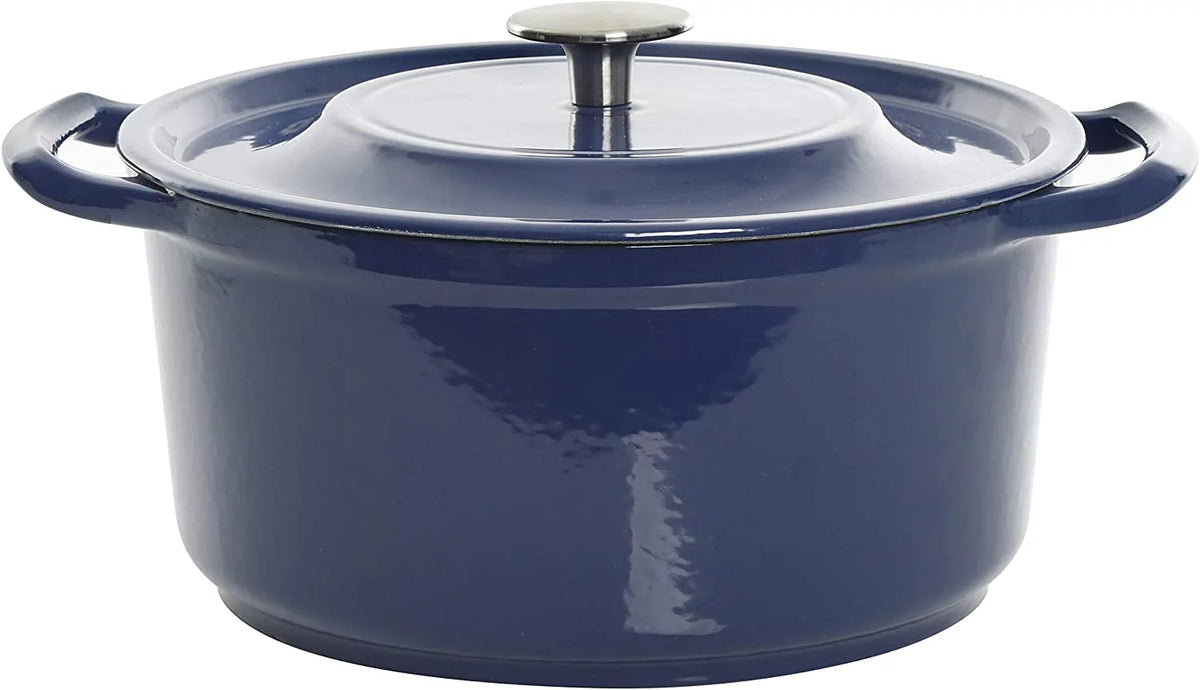 5 Quart Enameled Cast Iron Casserole with Lid and Glass Steamer in Blue L2316