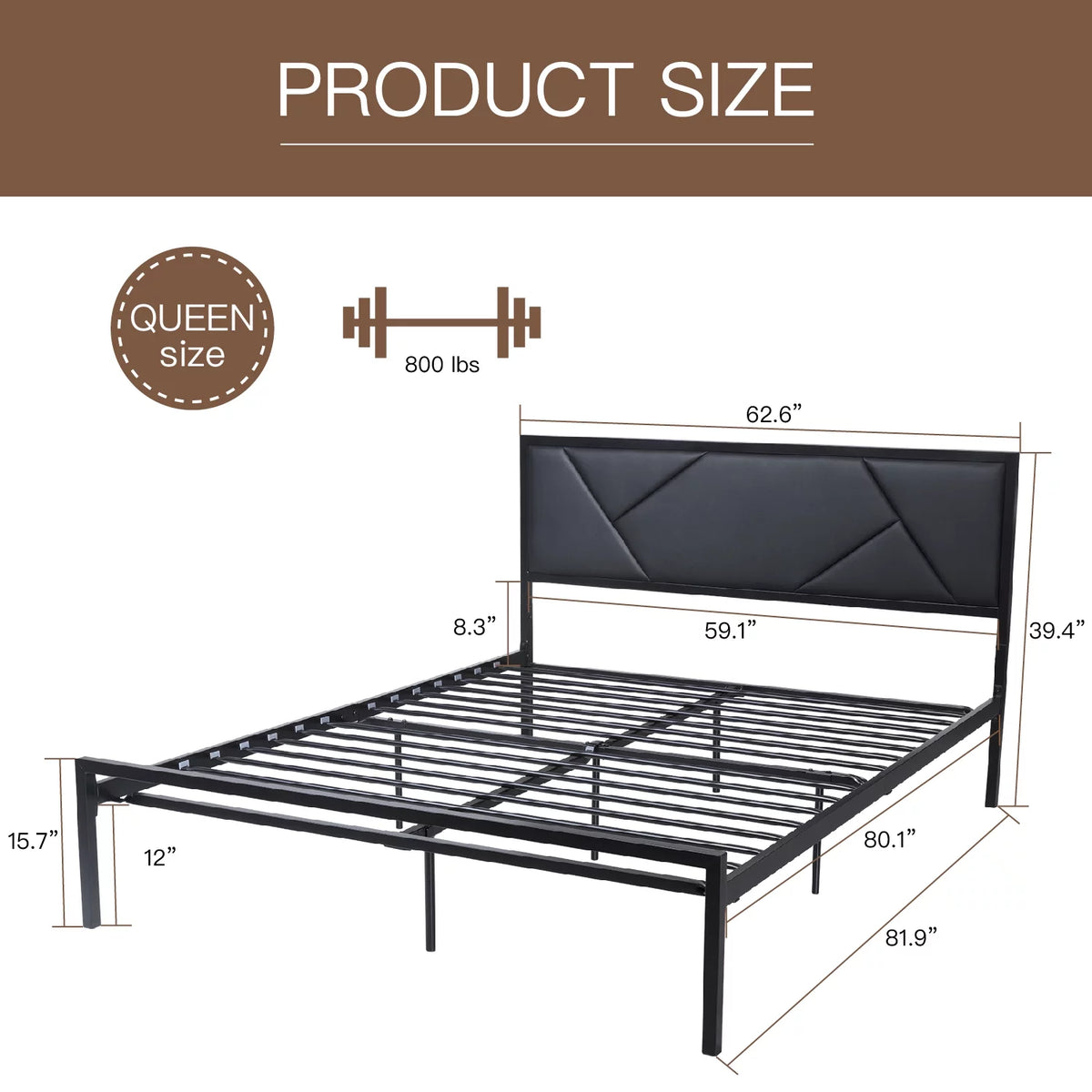 Twin Size Bed Frame with Leather Upholstered Headboard M518859