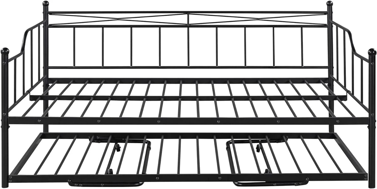 Full Size Metal Daybed with Twin Size Adjustable Trundle Z8957
