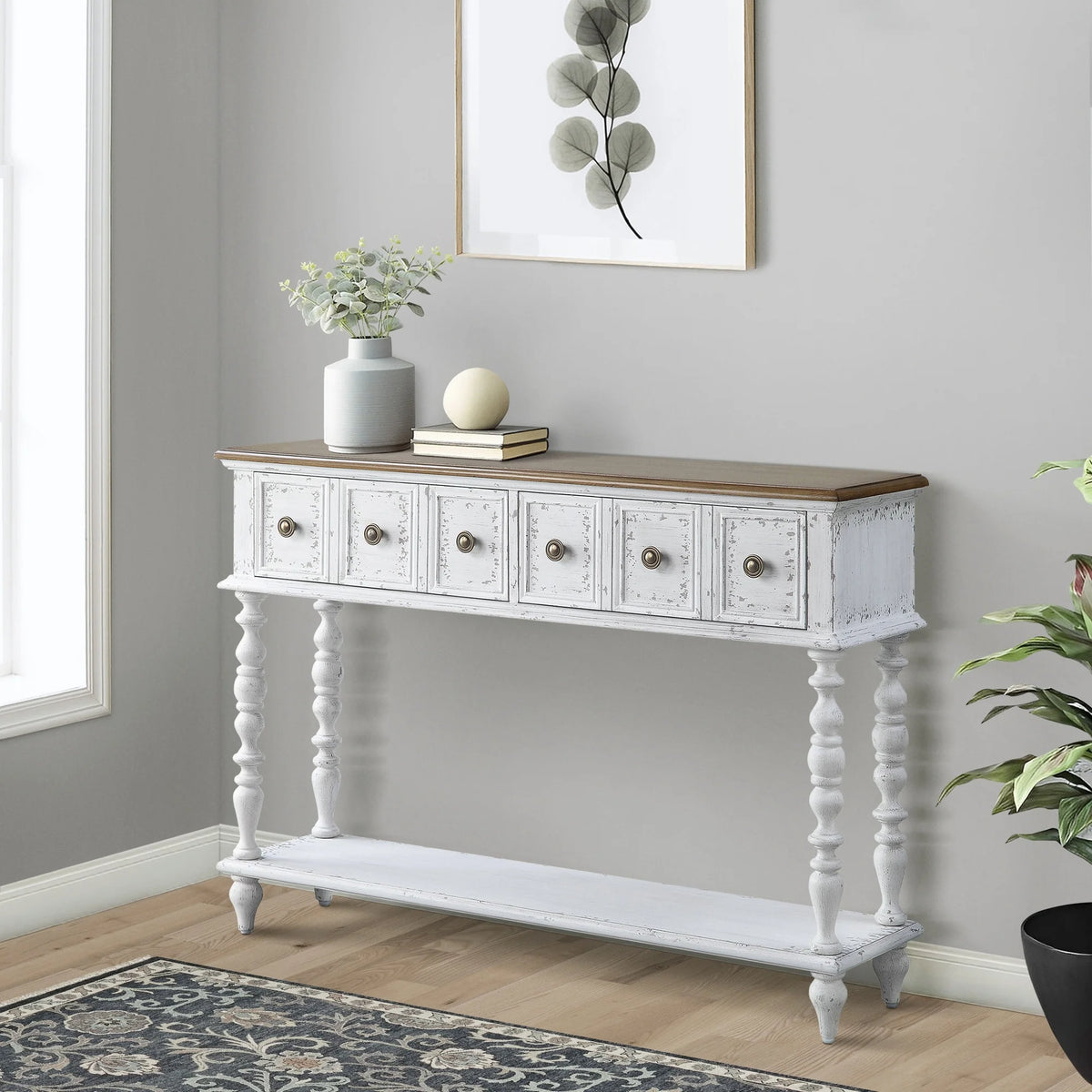 Dark Charcoal and Antique White Console Table K713