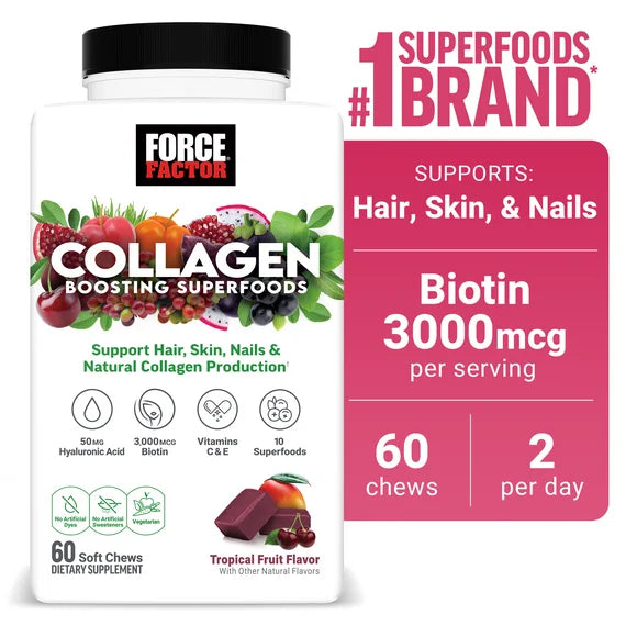 Vegan Collagen Boosting Superfoods with Biotin, Hair, Skin, and Nails Supplement, Tropical Fruit Flavor, 60 Chews U41632