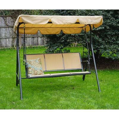 3 Person Outdoor Porch Swing with Stand Beige L46958