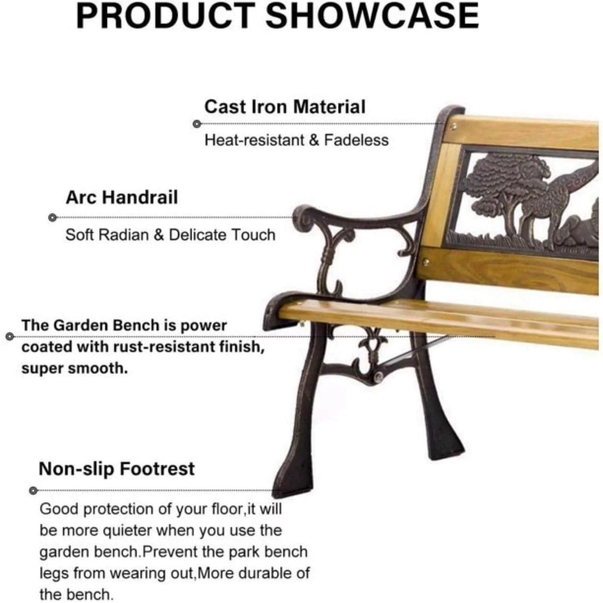 Outdoor Garden Bench Metal Wood Bench C2433