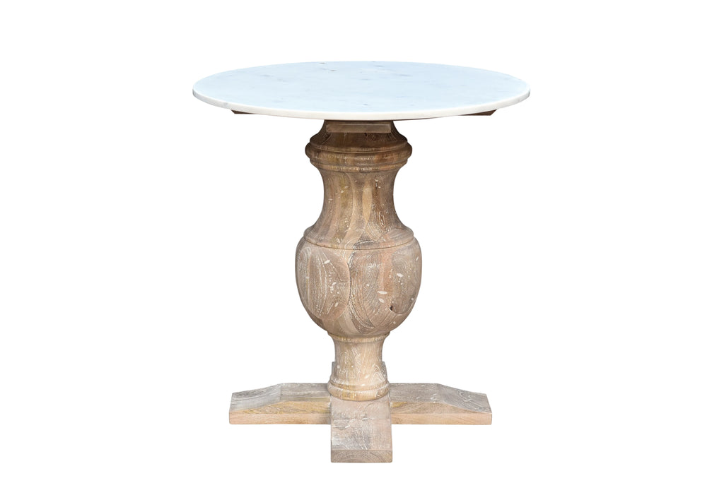 Handmade Marble and Solid Wood Pedestal End Table E381