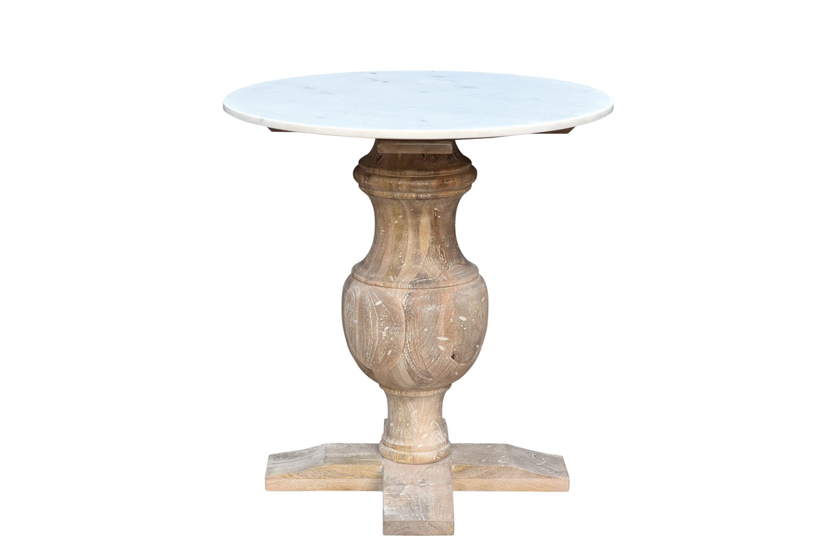 Handmade Marble and Solid Wood Pedestal End Table E381