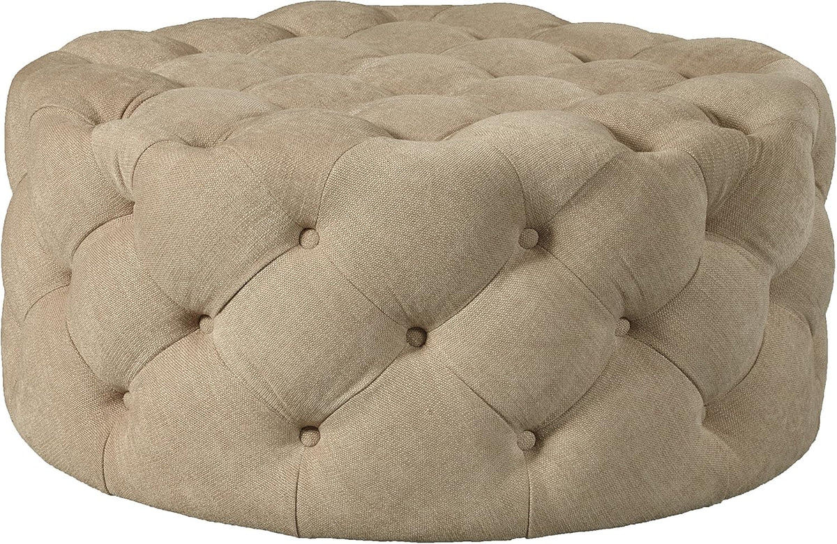 Beige Round Tufted Ottoman G8786