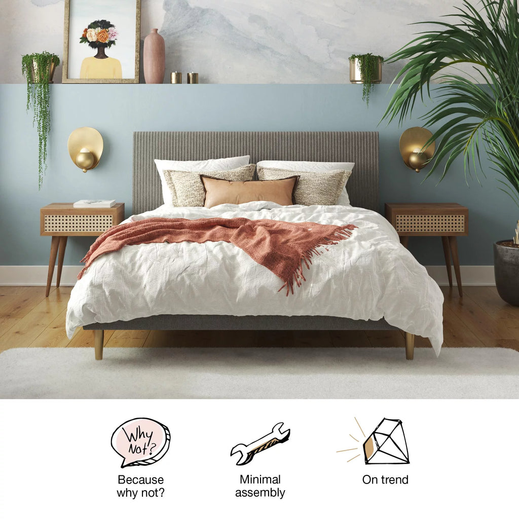 Ivory Velvet Queen Upholstered Bed with Headboard R361