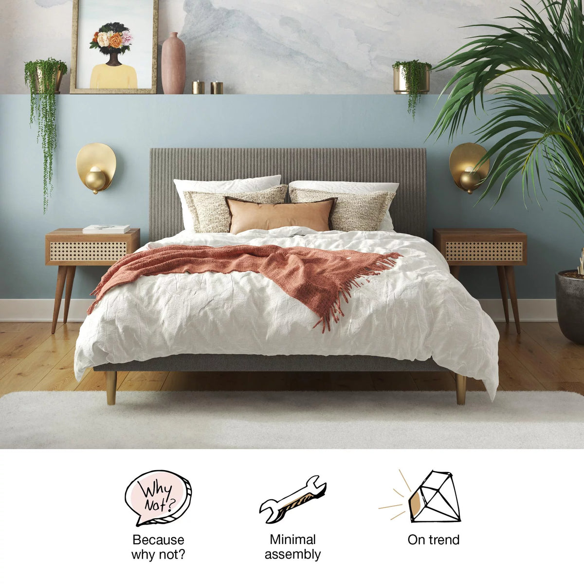 Ivory Velvet Queen Upholstered Bed with Headboard R361