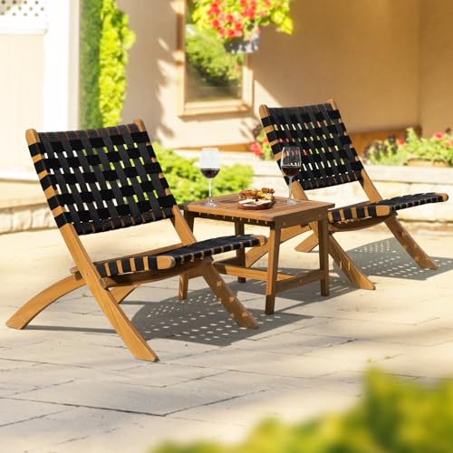 Wood Wicker 3 Piece Patio Bistro Set Y4059
