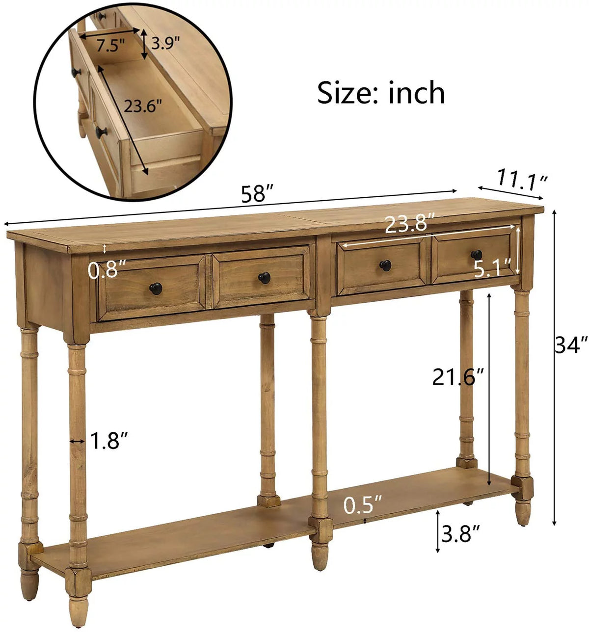 Console Table with Drawers and Shelf D6544