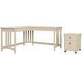 Antique White L-Shaped Writing Desk with Mobile File Cabinet D774003