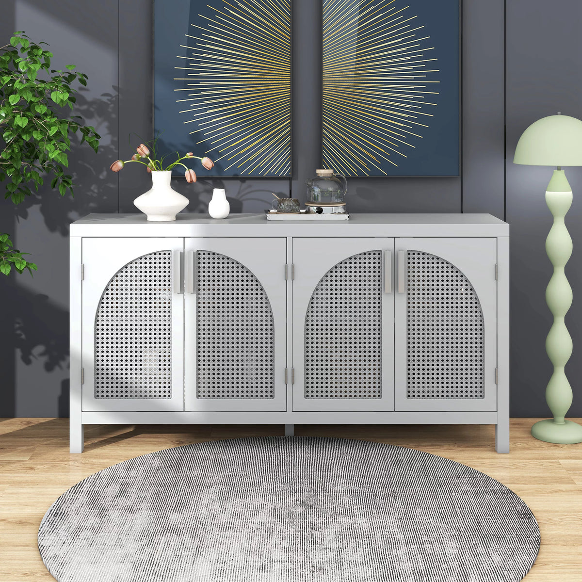 Gray 4 Rattan Door Buffet Sideboard G787