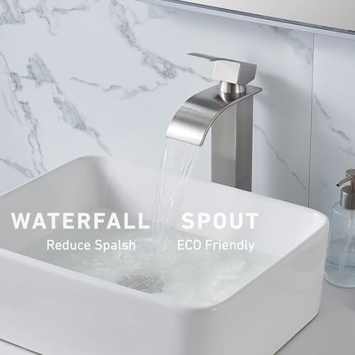 Brushed Nickel Waterfall Single Handle Bathroom Sink Faucet with Pop-up Drain P803698